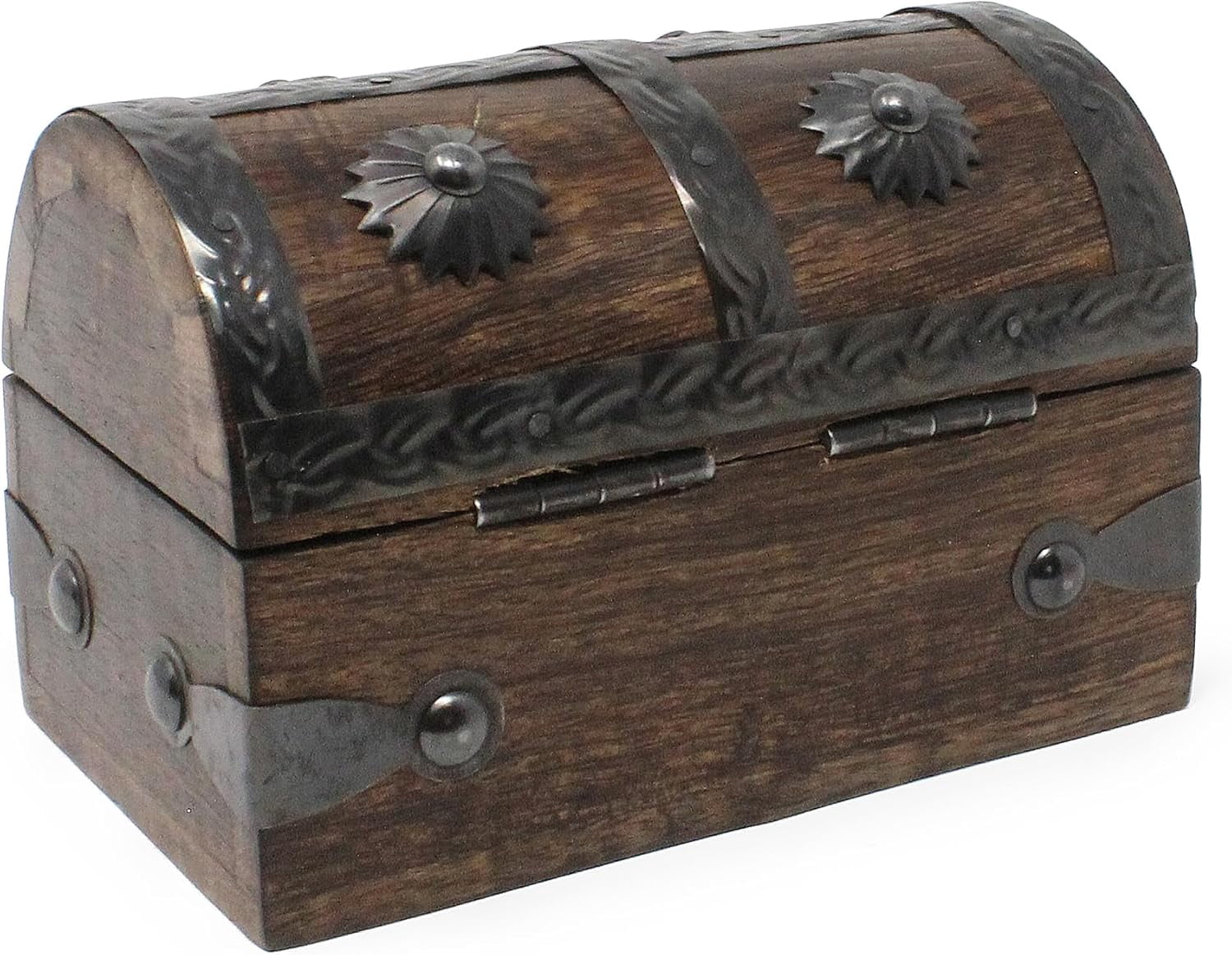 Nautical Cove Wooden Treasure Chest Keepsake Box with Antique Lock and Key – Rustic Pirate Jewelry Storage Box, Decorative Wood Chest with Hinged Lid, Small 5 x 3 x 3.25 Inch