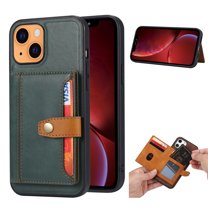 Allytech Designed Case for iPhone 13 Cover with Card Holder, Slim Lightweight Soft TPU Edges Shock-Absorbing Wallet Back Card/Photo Pockets Case with Magnetic Button for iPhone 13 2021, Green