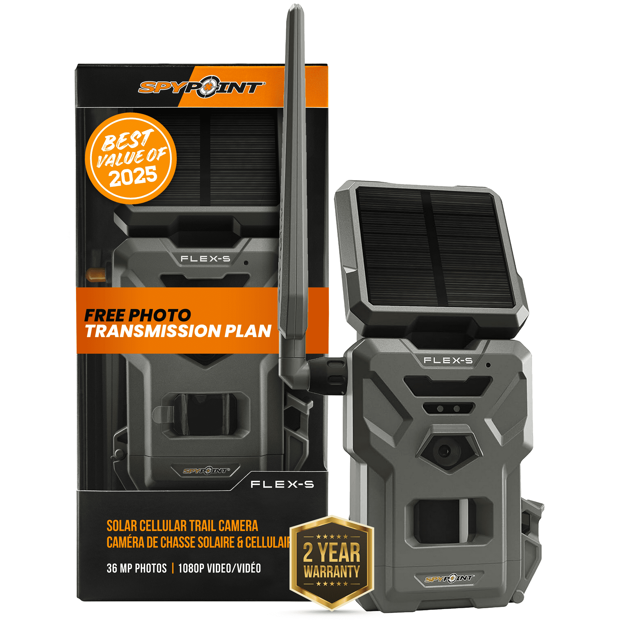 SPYPOINT Flex-S Cellular Trail Camera, Integrated Solar Panel, LTE