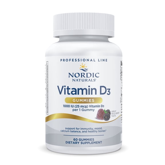 Nordic Naturals Pro Vitamin D3 Gummies, Wild Berry, 1000 IU, Non-GMO, 60 Ct