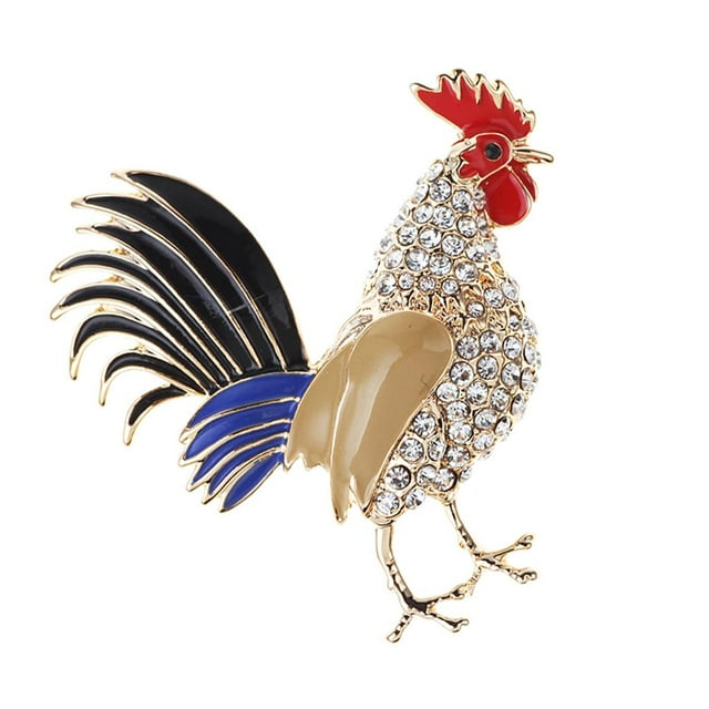 Broche de gallo multicolor Hugo con pedrería de Rhinestone