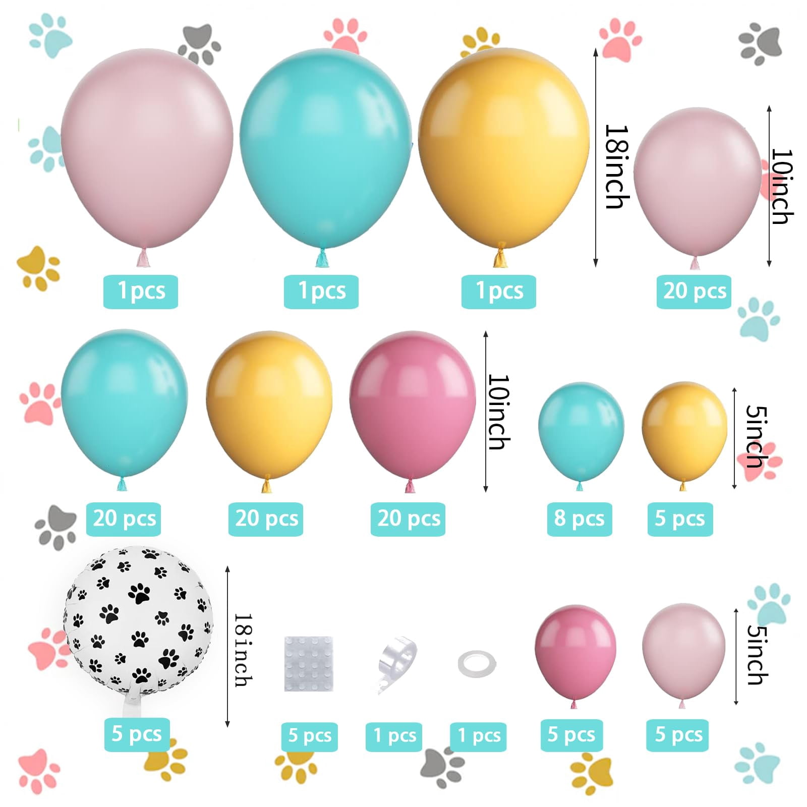 PANRRPERS Pink Blue Yellow Dog paw KKS1&nbsp;Balloon Garland Rainbow Balloon Arch Kit for Birthday Decoration Wedding Baby Shower Engagement Decoration Party Supplies