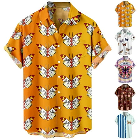 

Big & Tall Men Collared Button Down Hawaii Shirts with Chest Pocket Breathable Clothing for Men Women