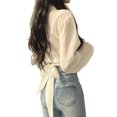 thumbnail image 4 of Camisa con nudo torcido, Top con lazo en la espalda, manga larga, blusa corta con parte delantera torcida para mujer, primavera, 4 of 8