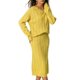 thumbnail image 4 of INSPIRAR CHIC Conjunto de Dos Piezas de Suéter de Cuello Redondo para Mujeres Otoño Invierno con Falda Midi y Bolsillos Color Amarillo Claro, 4 of 6