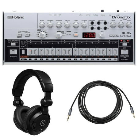 Roland TR-06 Drumatix Rhythm Performer, Bundle with TAPH100 Closed-Back Studio Monitor Headphones and 10' Stereo Mini Male to Stereo Mini Male Auxiliary Cable
