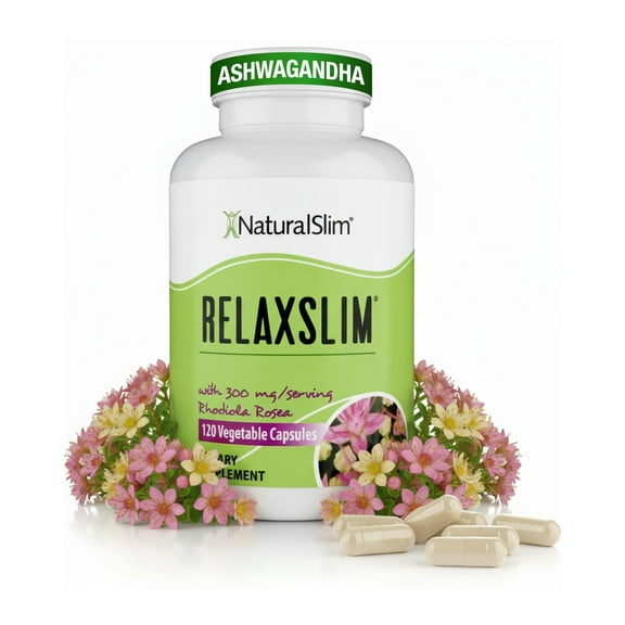 NaturalSlim RelaxSlim® - Adaptogen Supplements, Rhodiola Rosea Capsules W/ Ashwagandha - 120 Ct