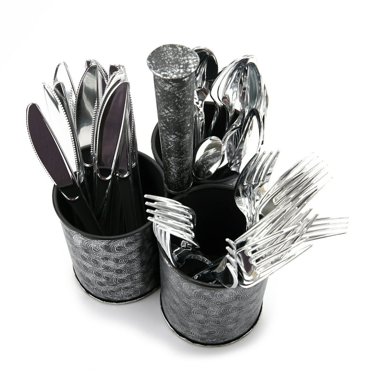 Black Metal Print Galvanized 3 Section Utensil Holder, Cutlery Holder, Utensil Caddy, Multi-Purpose Holder Black Metal Print Galvanized 3 Section Utensil Holder, Cutlery Holder, Utensil Caddy, Multi-Purpose Holder