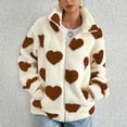 thumbnail image 4 of Heisall Womens Coats Fleece Heart Print Long Sleeve Zipper Jacket Lapel Collar Loose Casual Outerwear with Pockets Autumn Winter Fashion, 4 of 7