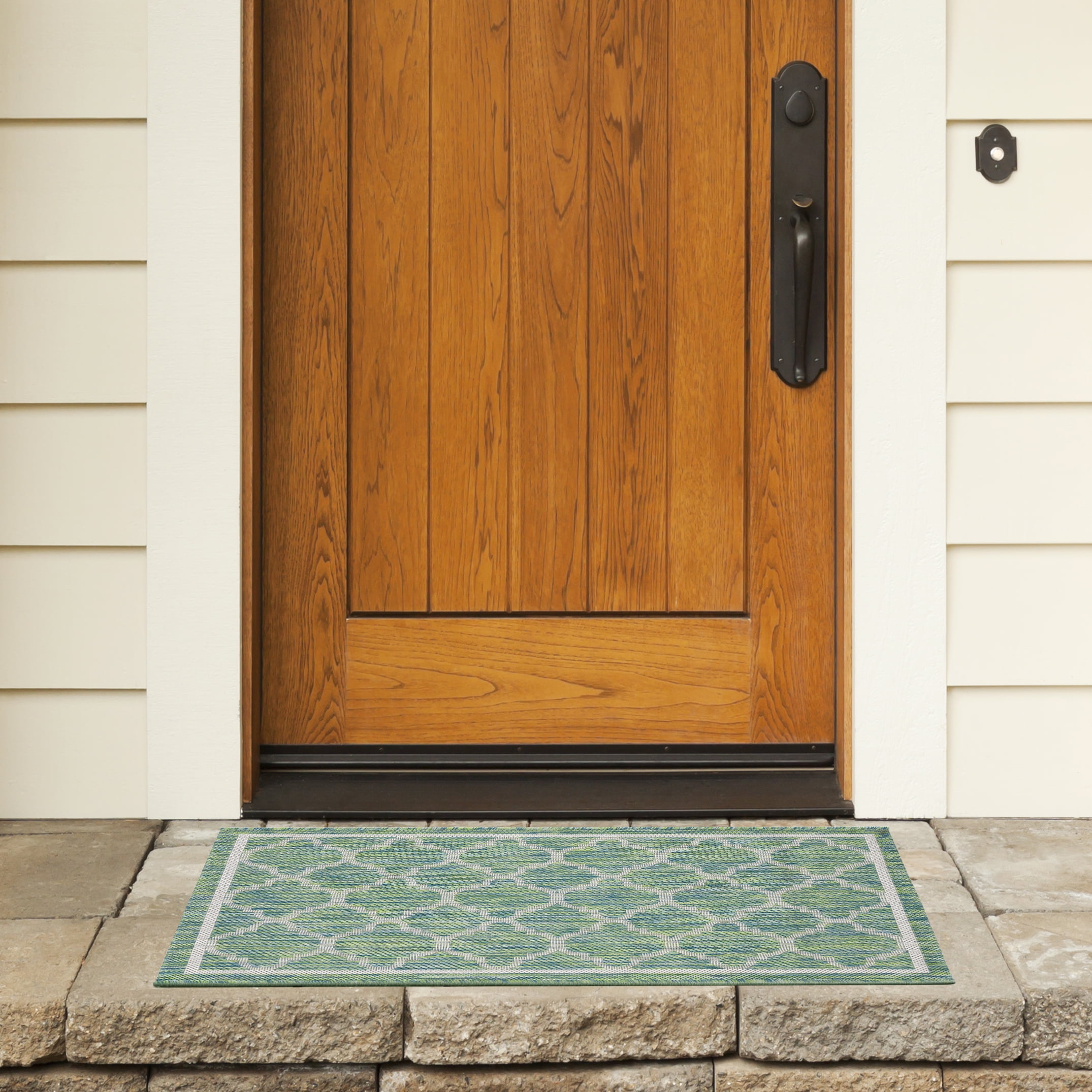 SAFAVIEH Courtyard Claudia Geometric Indoor/Outdoor Area Rug, Green/Ivory, 8' x 10'
