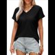 thumbnail image 2 of Camisetas Básicas de Verano de Corta con Cuello en V para Mujer, Elegantes, Informales, Holgadas, con Ojales, Conjuntos Bonitos y Fluidos Negro L, 2 of 6