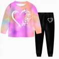 thumbnail image 2 of KPOPLK Boys Girls Outfit Sets 2-8 Years Kids Fall Soft Clothes Casual Cotton Long Sleeve Graphic Print T Shirts and Pants 2 Piece Clothes Purple Size 5-6 Years, 2 of 6