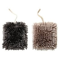 2PCS Fuzzy Hand Towels Microfiber Chenille Puff Ball Hand Towel with Hanging Loop Super Absorbent Quick Dry Soft Fluffy Ball Towel for Bathroom and Kitchen (Coffee Grey)