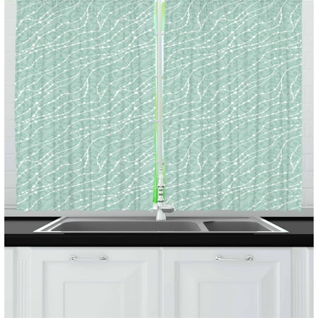 Nautica Drapes Pearls Curtains 2 Panels Set, Faded Curlicues on Pastel Color with White Dotted Lines Nautical Inspiration, Window Drapes for Living Room Bedroom, 55W X 39L Inches, Almond Green White, by Ambesonne ()