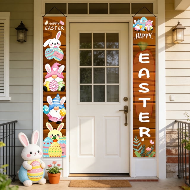 ddioayh Easter Door Banner 2PC Set Durable Easter Egg Bunny Decorations 30x180cm For Home Shop Party Decor