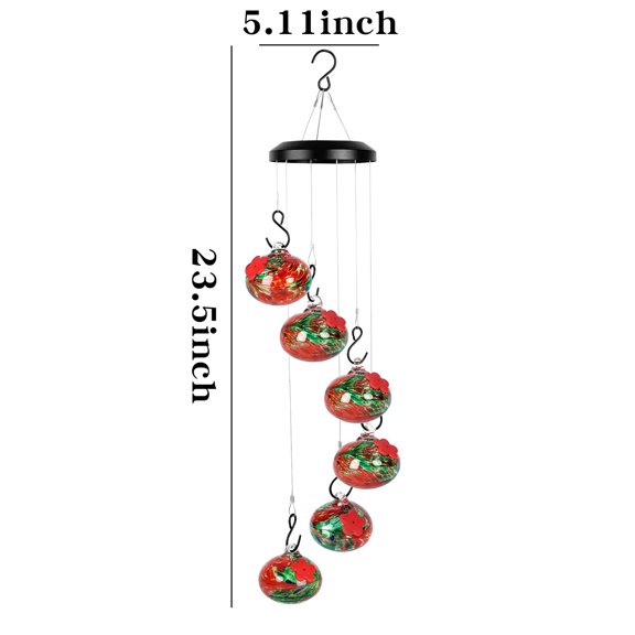 MUAXDA Hummingbird Feeder, Wind Chimes Hummingbird Feeder with 6 Balls for Outdoors, Leak-Proof, Ant and Bee Resistant, Garden Decor