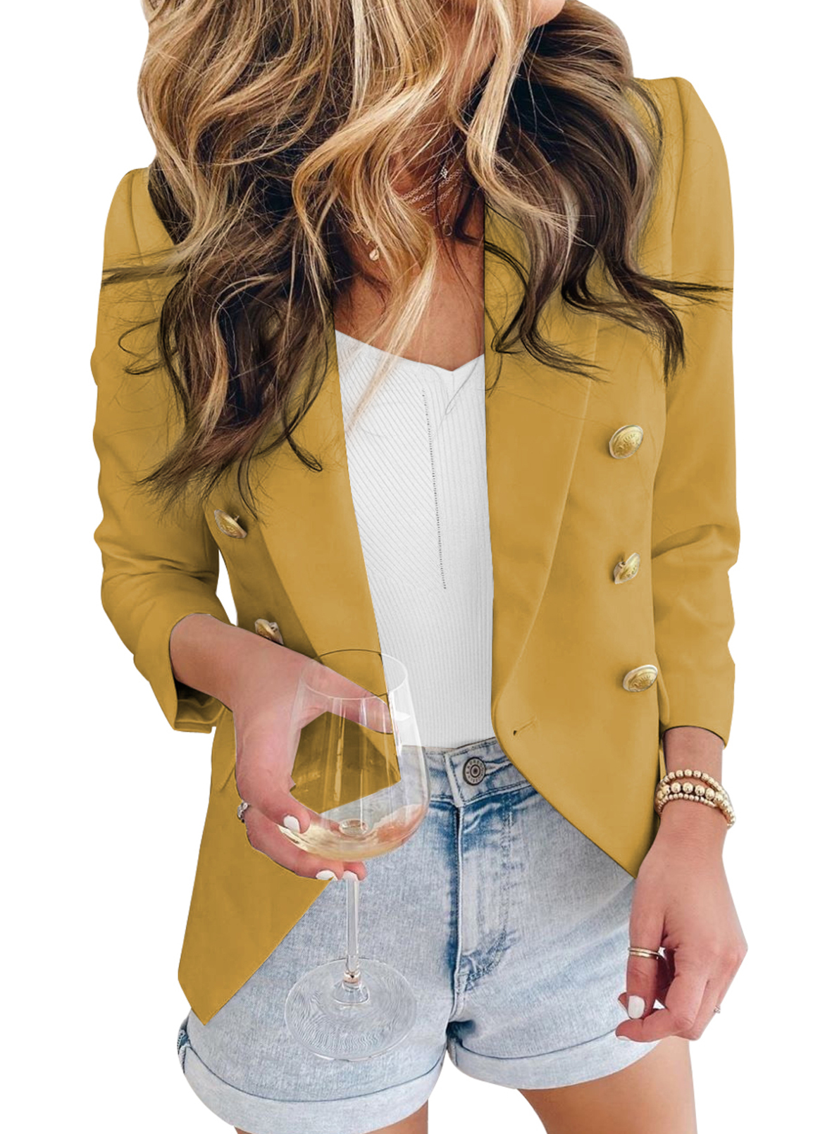 Eytino Woman Suit Jacket Casual Blazers Open Front 3/4 Sleeve Ruched