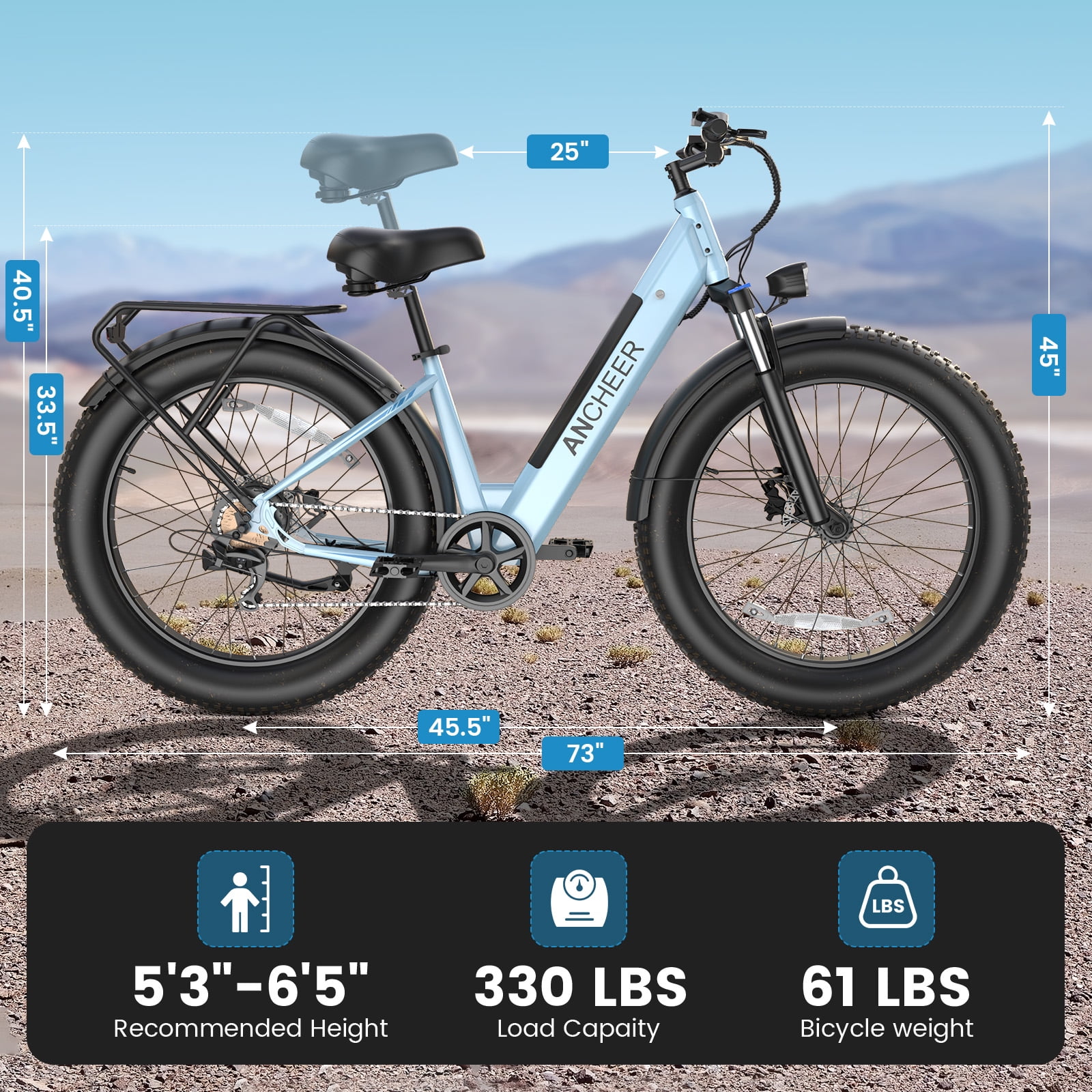 ANCHEER Electric Bike for Adults, 750W Ebike, 28MPH 60Miles Electric Mountain Bike, 26" Fat Tire Electric Bicycle with 48V 15AH Battery, Rear Rack, Lockable Suspension Fork,7 Speed, UL2849