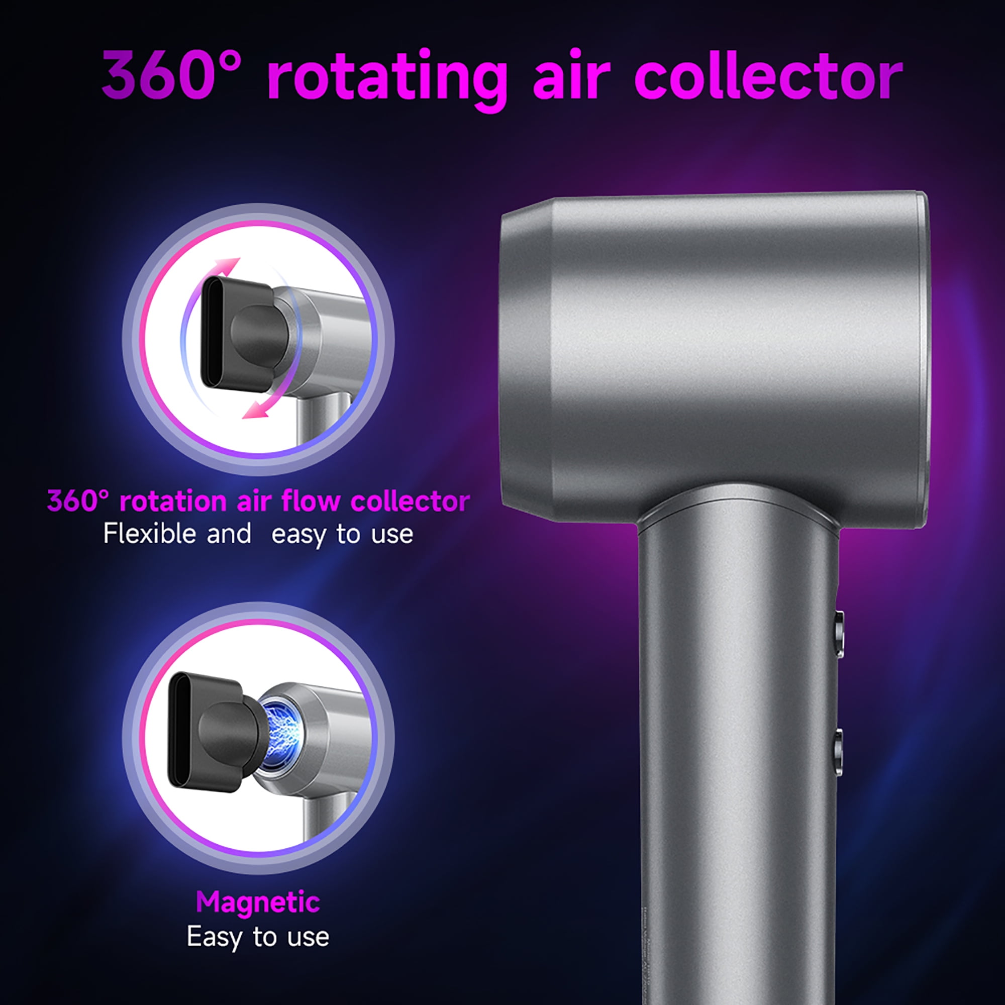 HOCO High-speed Negative Ion Hair Dryer 2 speeds /4 temperatures with Smooth Air Nozzle Digital Display Fast Drying for Home Salon Travel（Black)