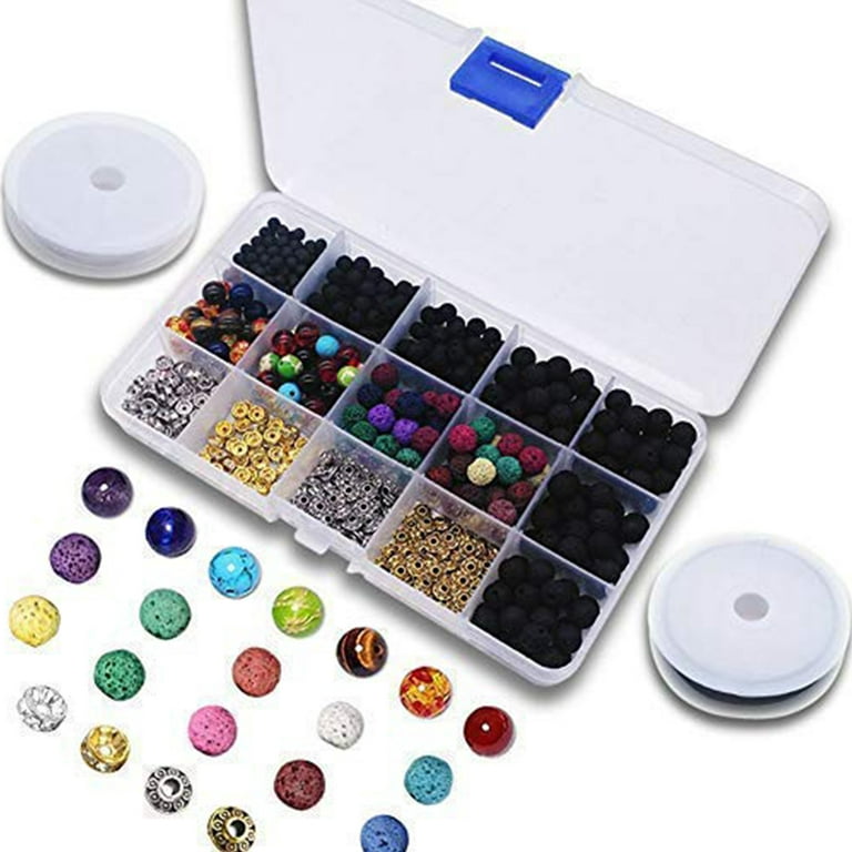 Bracelet Making Kit Beads Bulk - 600Pcs Color Volcanic Gemstone Lava Rock  Beads Bulk Chakra Beads Spacer Beads with Crystal String 