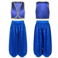 thumbnail image 6 of Aislor Kids Boys Arabian Prince Street Rats Costume Silky Waistcoat with Harem Dance Pants Blue 8, 6 of 7