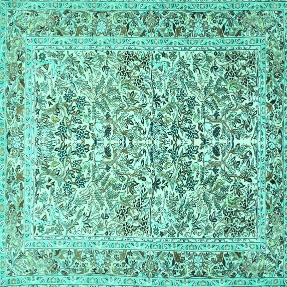 Ahgly Company Indoor Square Persian Turquoise Blue Traditional Area Rugs, 5' Square