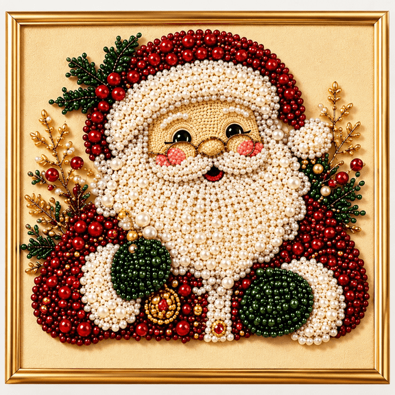 DIY Christmas Pearl Diamond Painting Art Kit with Frame, Christmas Pearl Beads Art Craft for Adults Beginner, Gemstone Diamond Dots Beads Handmade Hanging Painting Kit for Home Wall Decor