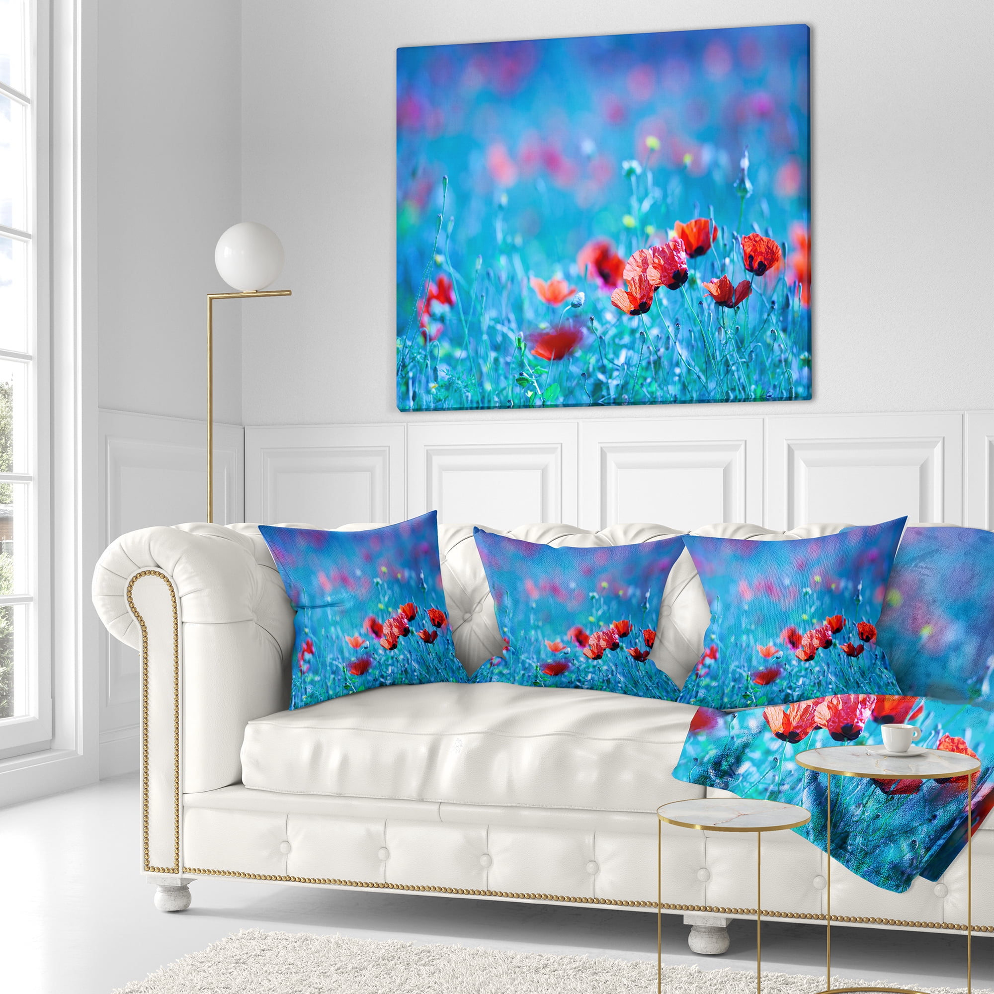 Designart Poppy Flowers Field At Night - Floral Throw Pillow - 18x18