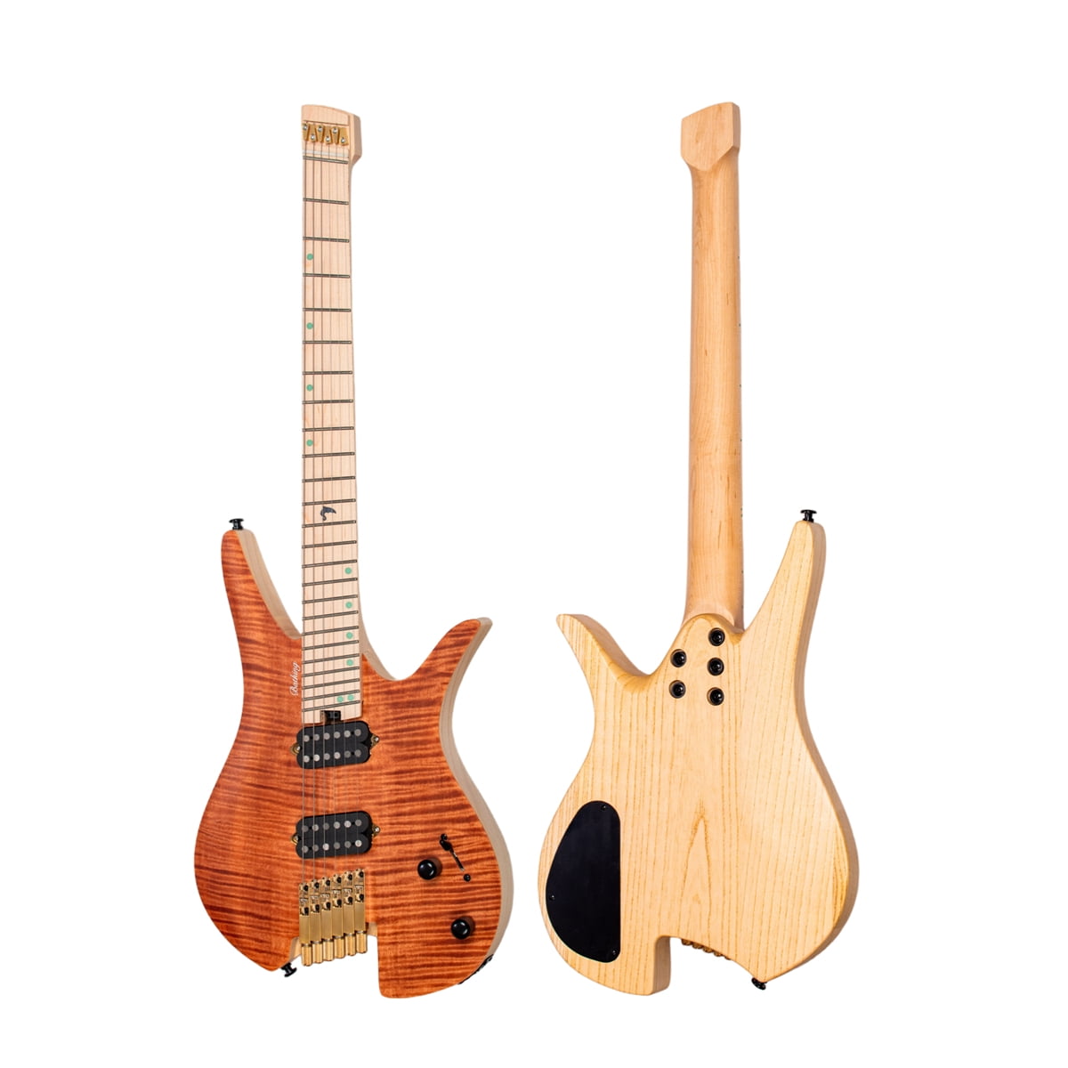 Batking Electric Headless Guitar Travel Guitar 6BR Multiscale Right-Handed 6 String Brown