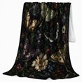 thumbnail image 2 of Dark Botanical Scene Moths Butterflies Among Charcoal Florals, Cozy Friendship Quote Scene, Warm Flannel Blanket for Living Room and Reading Nook, Art Lovers Friendship Gift, Artistic Home Decor, 2 of 9