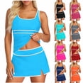 thumbnail image 7 of Purcolt Tankini Swimsuits for Women Color Block Two Piece Set Stand Strap Swim Tops and High Waisted Tennis Skirt Bathing Suits Swimdress, 7 of 7