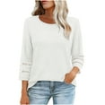 thumbnail image 2 of Long Sleeve Shirts for Women Under $10 Women's Solid Color Lace Patchwork Pineapple 3/4 Sleeve Round Neck T-shirt Tops White XXL, 2 of 9