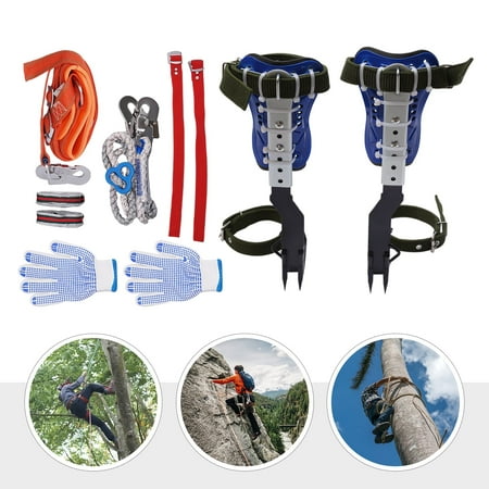 Tree Climbing Spikes Set Tree Climbing Tool with Safety Belt Foot Ankle Straps and Adjustable Pole for Survival Hunting Fruit Picking