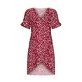 thumbnail image 5 of Edvintorg Womens Summer Dresses Casual Sexy V-Neck Ruffled Sleeves Print Short Sleeve Button Irregular Dress Vestidos 2025 Vacation Outfits for Women, 5 of 5