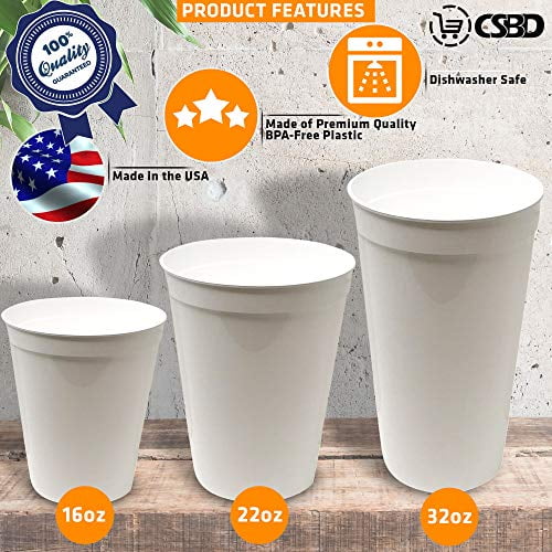 CSBD Stadium 16 oz Weddings Events Plastic Cups 10 Pack Orange No BPA DIY Projects or BBQ Picnics Blank Reusable Drink Tumblers for Parties Marketing 