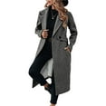 thumbnail image 3 of Women's Winter Wool Blend Coat Lapel Mid Long Single Breasted Pea Coat Jacket Outwear Dark Gray S, 3 of 9