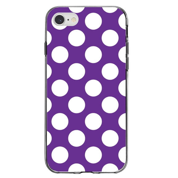 DistinctInk Clear Shockproof Hybrid Case for iPhone 7 8 SE (2020 Model) 4.7" Screen TPU Bumper Acrylic Back Tempered Glass Screen Protector - White & Purple Polka Dots