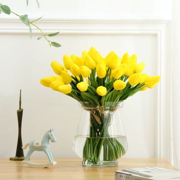 Mictong artificial tulips, home garden wedding flower arrangement, desktop decoration, yellow, 10 pieces