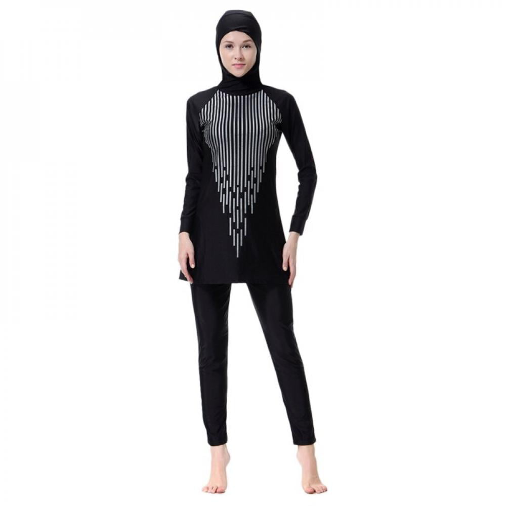 New Modesty Muslim Swimwear Swimsuit Islamic Hijab Beachwear Swimming Black