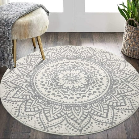 120cm Round Area Rug Mandala Boho Throw Rugs Circle Carpet Non Slip Soft Machine Washable Floor For Living Room Bedroom Nursery Decor Light Grey Canada 120cm Round Area Rug Mandala Boho Throw, How To Place A Round Area Rug