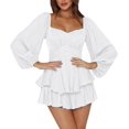 thumbnail image 1 of LYANER Women's Jumpsuit Lantern Long Sleeve Ruffle Layer Tie Mini Short Romper, 1 of 6