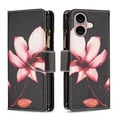 thumbnail image 2 of iPhone 16 Case Zipper Purse Embossed Pattern Premium Leather Wallet Cover Flip Stand Card Slots Holder Magnetic Closure with Wrist Strap Case for iPhone 16, Lotus, 2 of 9