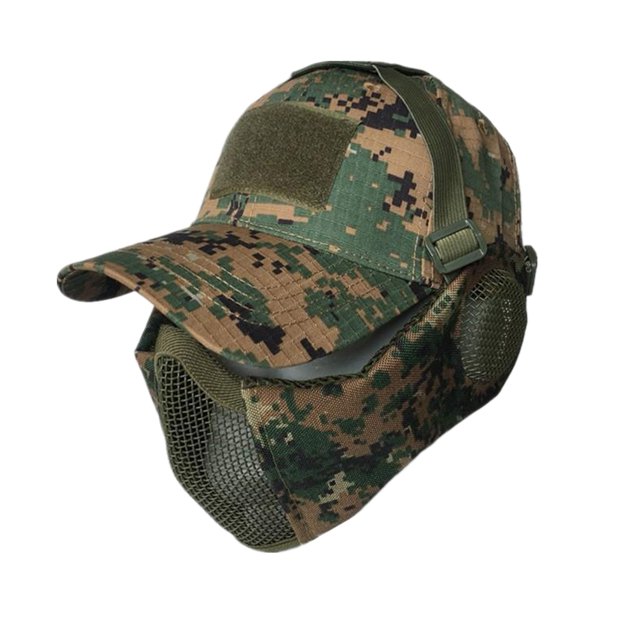 Camping Hat Airsoft Face Guard with Hat Lightweight Breathable Ear Protection Tactical Face Camping Cosplay Prop