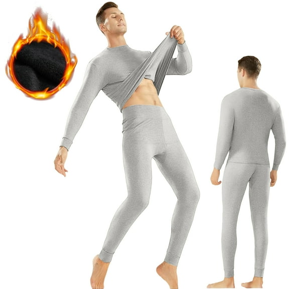 Homeyce Long Johns Thermal Underwear for Men with Soft Fleece Lined Long Johns Warm Base Layer Top and Bottom Set Fleece Lined Top Bottom for Cold Weather Winter Ski,Gray 3XL
