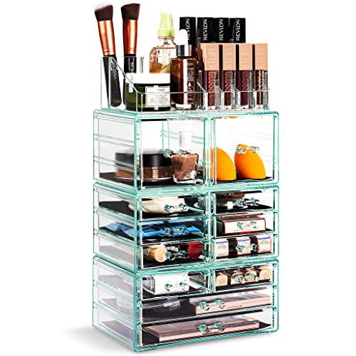 Sorbus Cosmetic Makeup and Jewelry Storage Case Tower Display Organizer - Spacious Design - Great for Bathroom, Dresser, Vanity and Countertop (Teal Thrill)