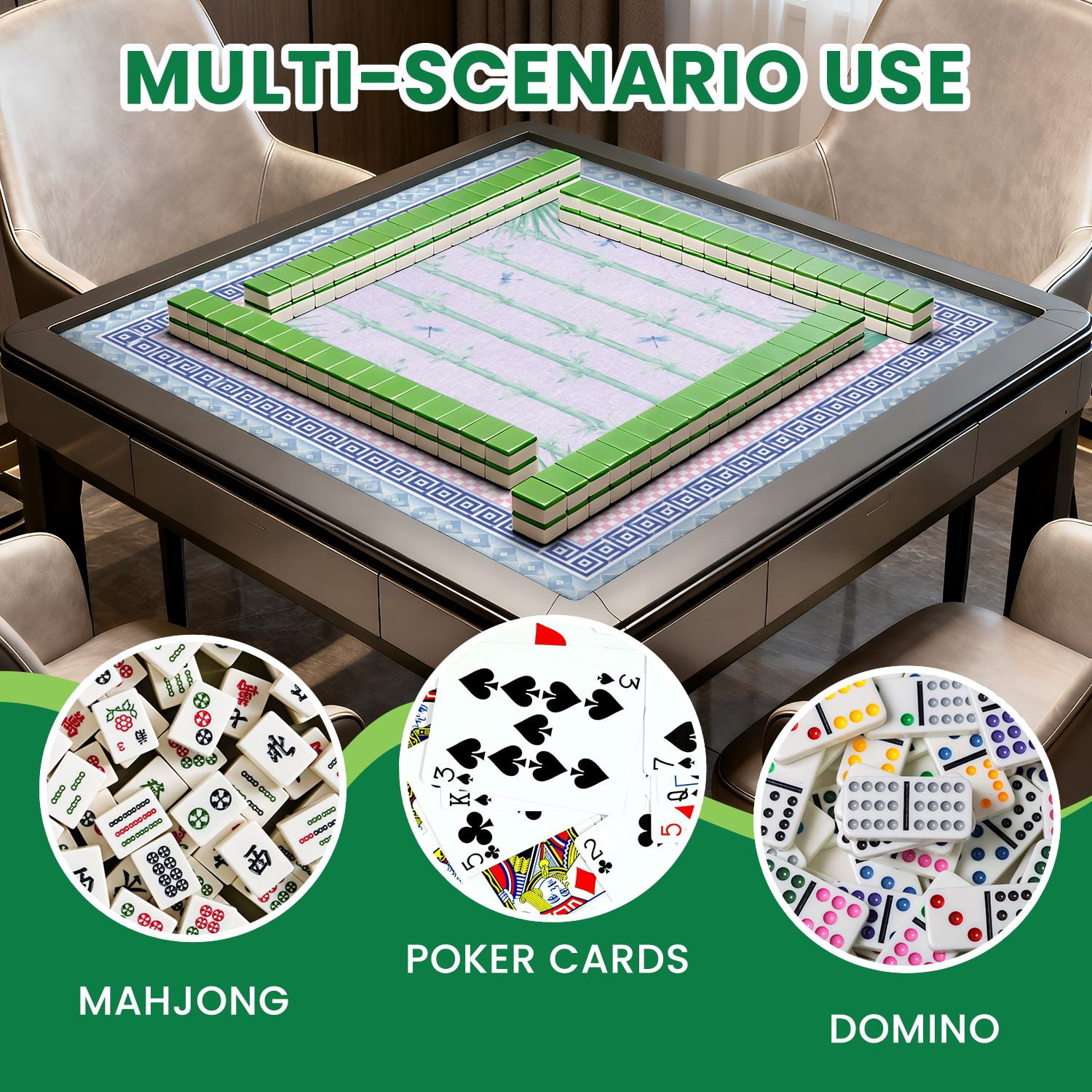Mahjong Mat 31.5" x 31.5" Tropical Greenery Bamboo Palm Leaves Soft Blue Non-Slip Noise Reduction Mahjong Tiles Table Cover for Dominoes Poker Card Board and Tile Games