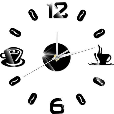 Acrylic Wallpaper - Diy 3D Acrylic Coffee Cup Mirrored Clock Sticker Wall Mirror Decals Removable Home Decoration Wallpaper