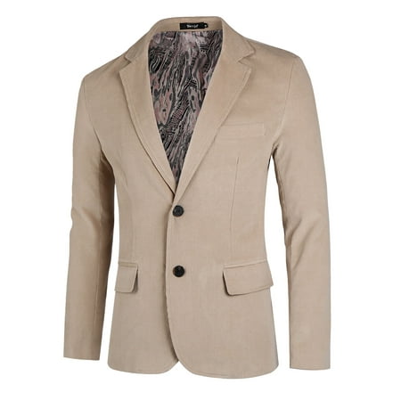 Men Casual Blazer Notch Lapel Two Button Corduroy Sport coat S Beige
