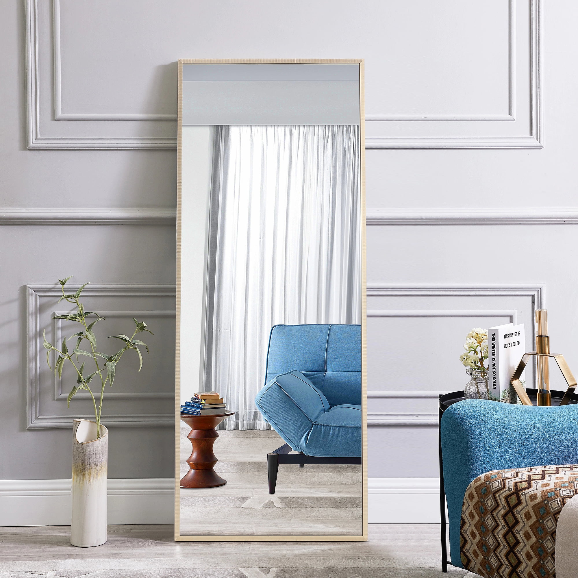 64"*21" Full Length Mirror With Stand Mirror Rectangle Full Body Mirror Gold