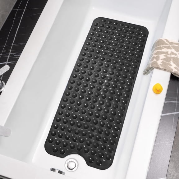 Bath Mat – 40 x 16 Inch Extra Long Non Slip Bathtub Mat – Anti Slip Clear Shower Mat with Suction Cups and Drain Holes – Bathroom Mat for Bath Tub and Smooth Shower Floors